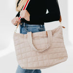 Day Dreamer Quilted Tote Bag: Tan