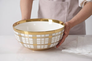 Large Gold Plaid Bowl