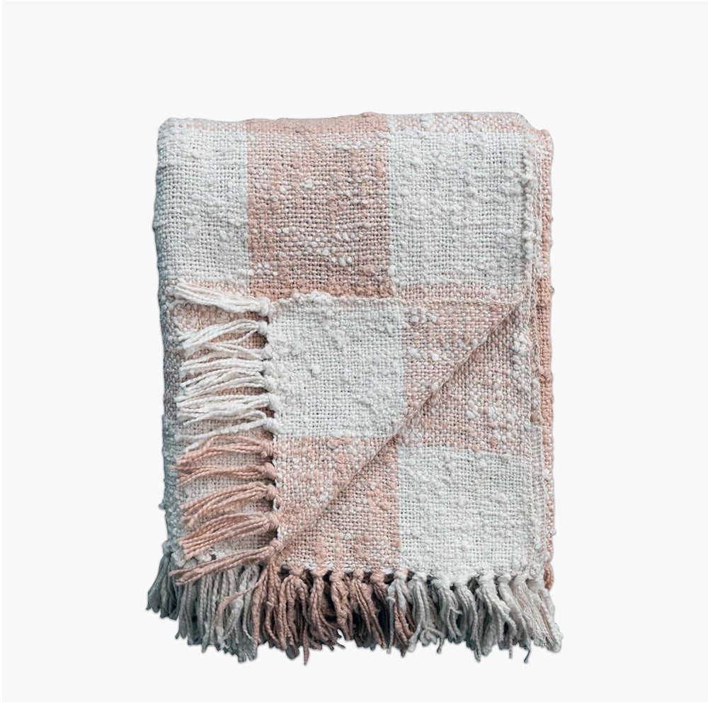 blush and cream plaid blanket
