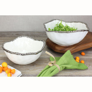 Porcelain Salad Medium Serving Bowl with Silver Beaded Rim