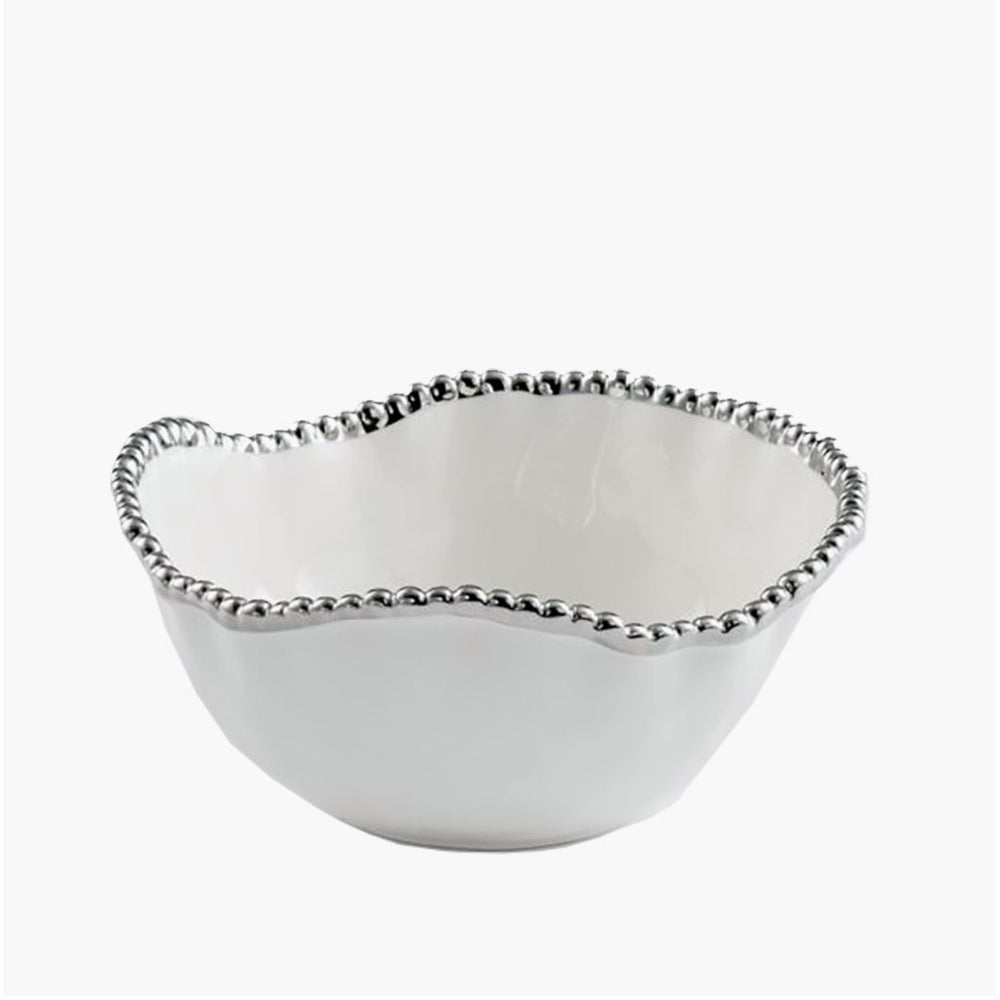 Porcelain Salad Medium Serving Bowl with Silver Beaded Rim