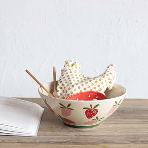 Hand Painted Stoneware Bowl with Strawberries