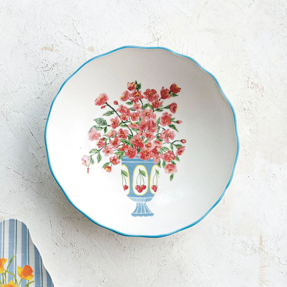 Textured Stoneware Bowl with Flower Design