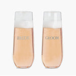 bride and groom stemless champagne flutes