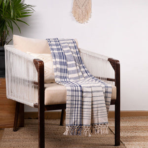 blue and cream cotton throw