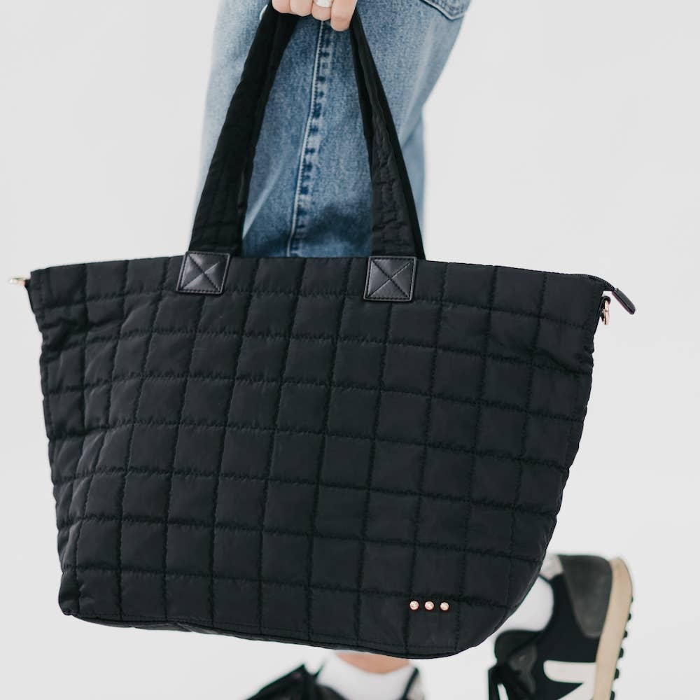 Day Dreamer Quilted Tote Bag: Tan