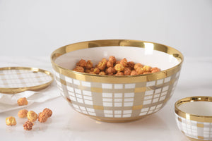 Large Gold Plaid Bowl