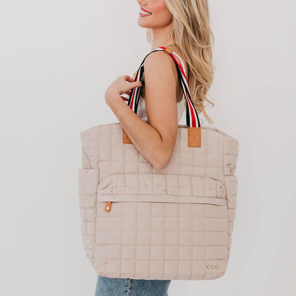 Tenley Quilted Tote Roller Bag: Tan