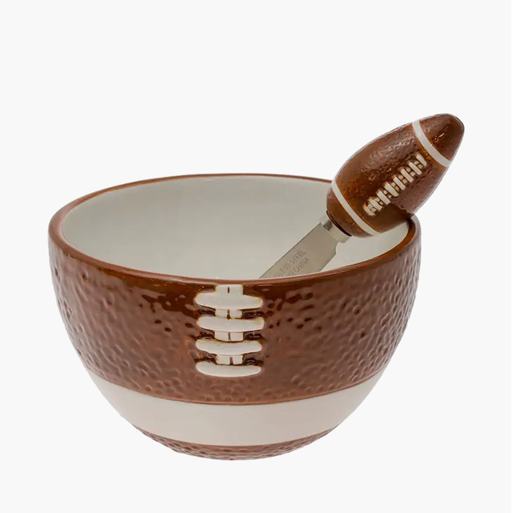 Football Ceramic Bowl & Spreader Set
