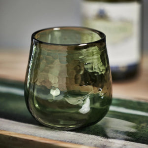 hammered stemless drink glass