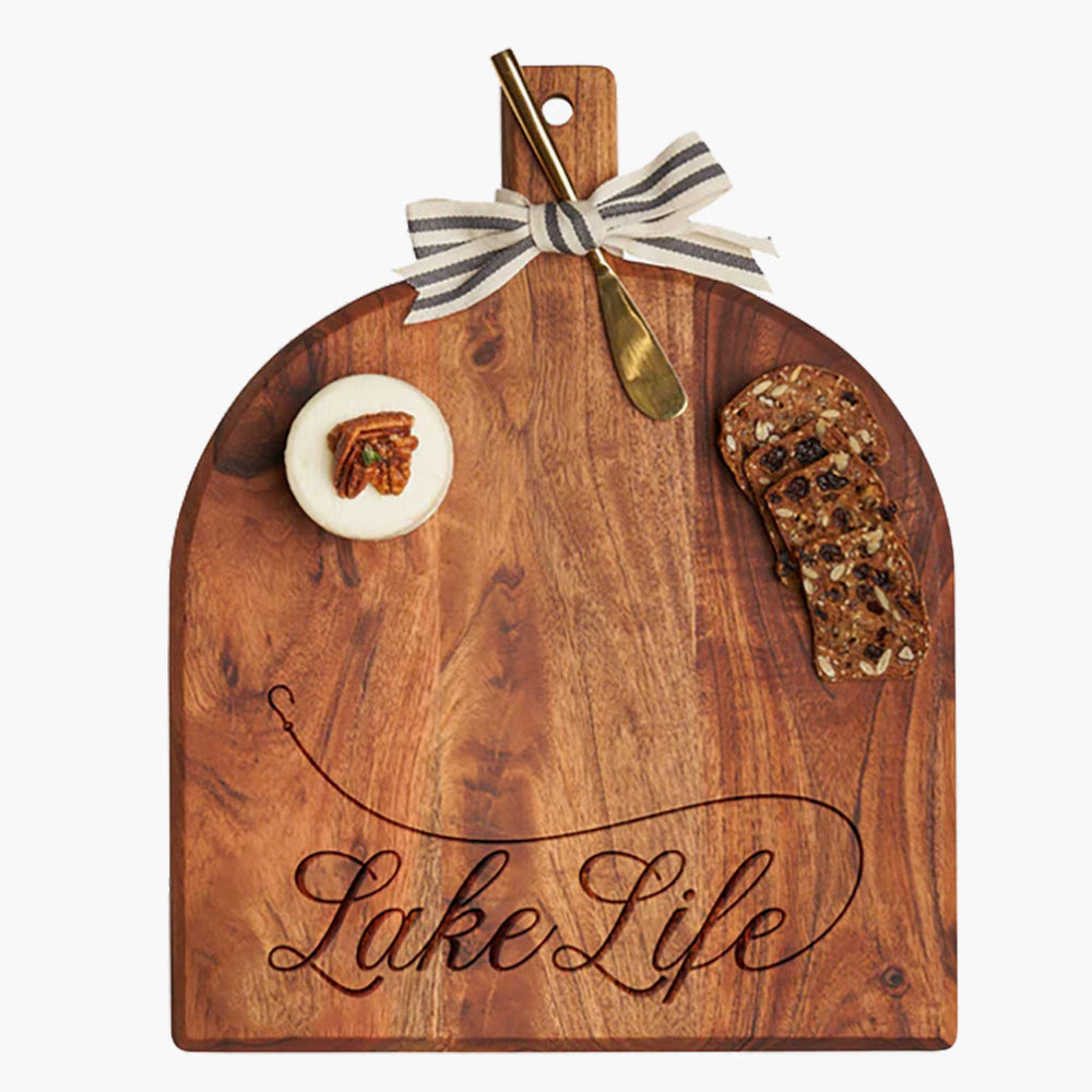 Acacia Bevel Board with Ribbon & Spreader - Lake Life