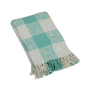 mint green and cream plaid blanket