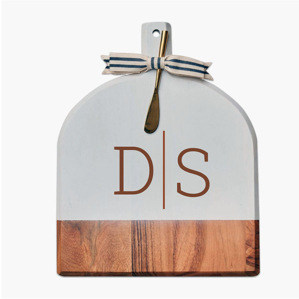 Couple Initials White Acacia Bevel Board with spreader