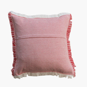 Woven Cotton Pillow with Stripes & Fringe