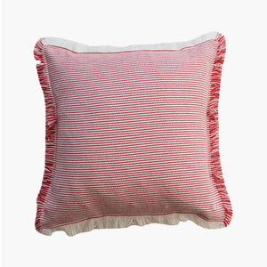 Woven Cotton Pillow with Stripes & Fringe
