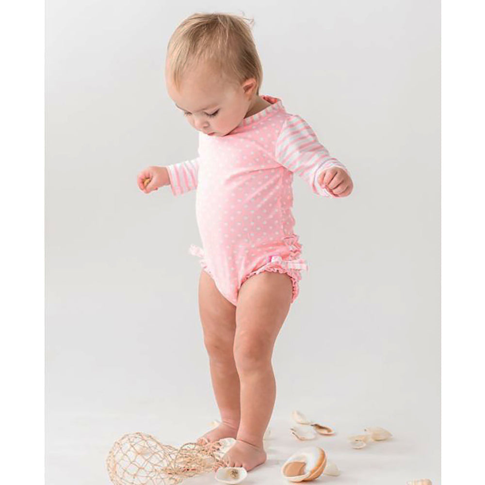 Pink Polka Dot Rash Guard Swimsuit