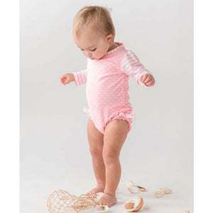 Pink Polka Dot Rash Guard Swimsuit