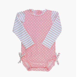Pink Polka Dot Rash Guard Swimsuit