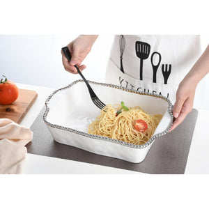 Rectangle Baking Dish With Silver Beaded Edge