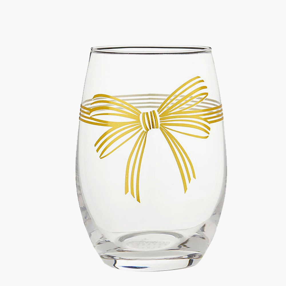 Gold Bow Stemless Wine Glass