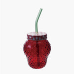 Strawberry Drinking Glass with Lid & Straw