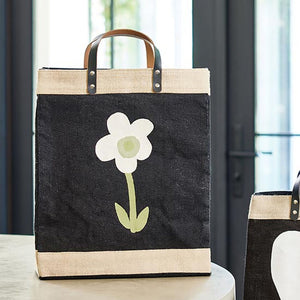 Black Jute Tote with Flower