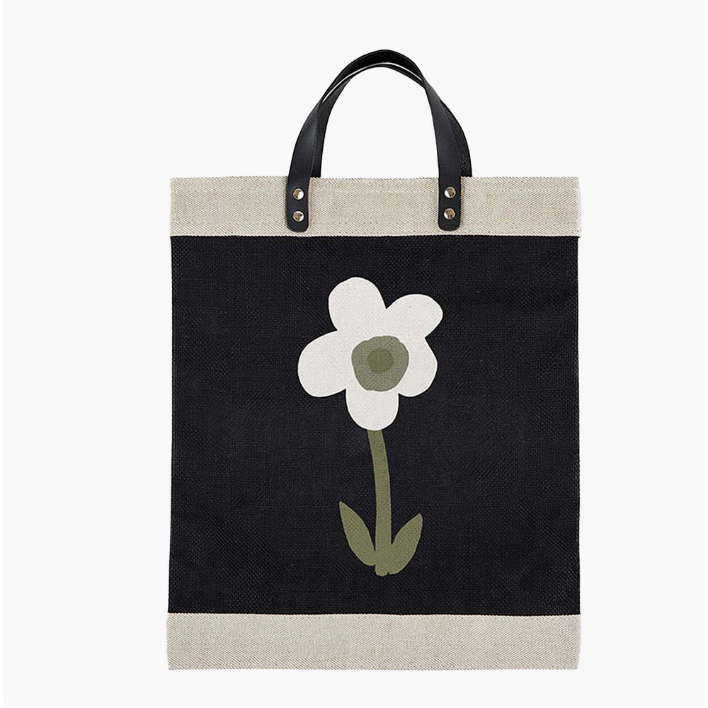 Black Jute Tote with Flower