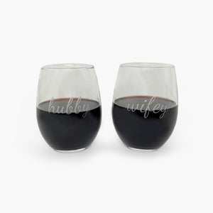 Hubby Wifey Stemless Wine Set