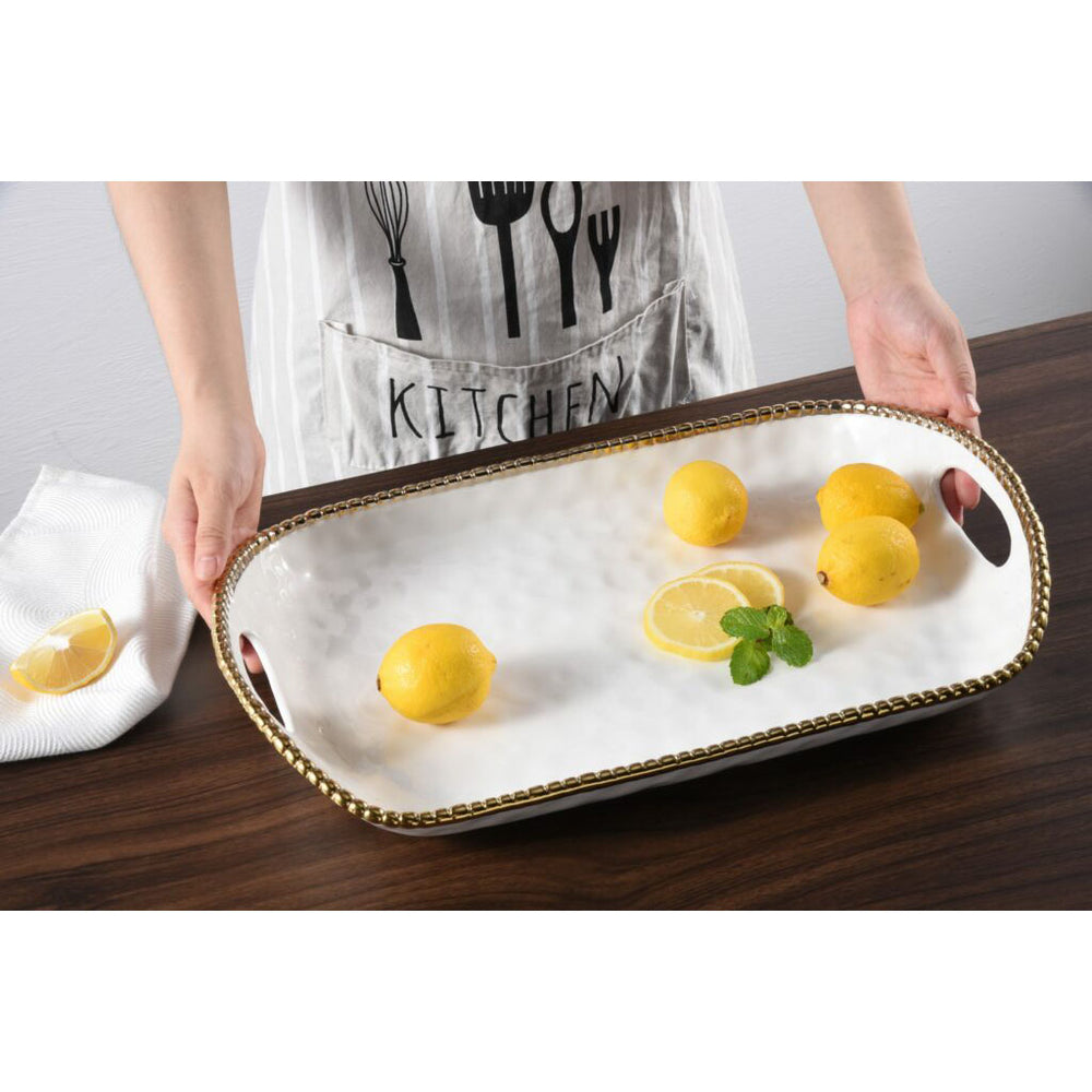 Rectangle Gold Trimmed Tray with Handles